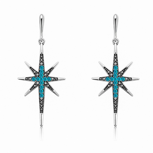 Any 2/$20! Silver Turquoise Crystal Star Earrings - Picture 4 of 8